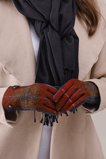 Red Harris Tweed Gloves