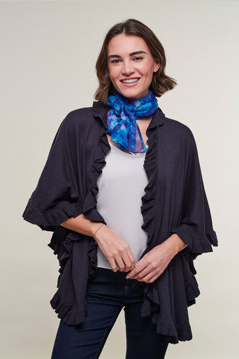 Cashmere Cotton Frill Wrap in Navy