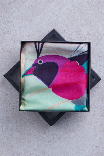 Birds of Paradise Silk Scarf in box