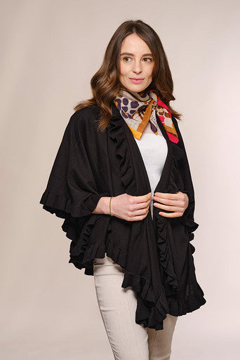Cashmere Cotton Frill Wrap in Black