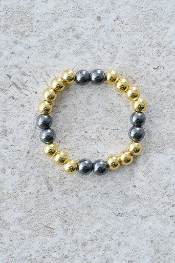 Gold Stretch Ring in Gold & Hematite