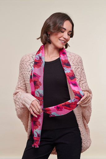 model wearing Vivid Poppy Garden Pashmina Scarf