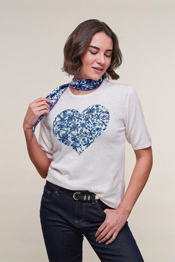 Cashmere Cotton Heart T Shirt in blue heart