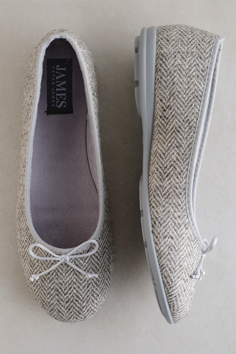British Wool Ballerina Slippers in Herringbone