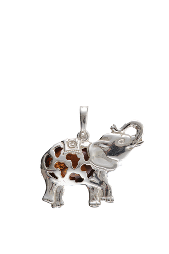 Sterling Silver & Amber Elephant Pendant Reversed