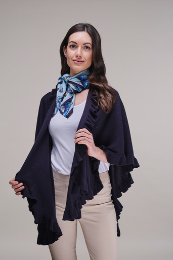 Cashmere Cotton Frill Wrap in Navy
