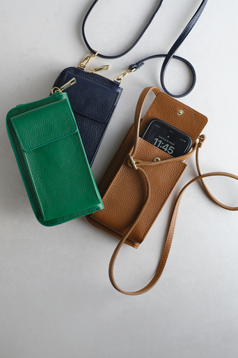 Palermo Italian Leather Phone Bag Group (Green, Dark Grey & Tan)