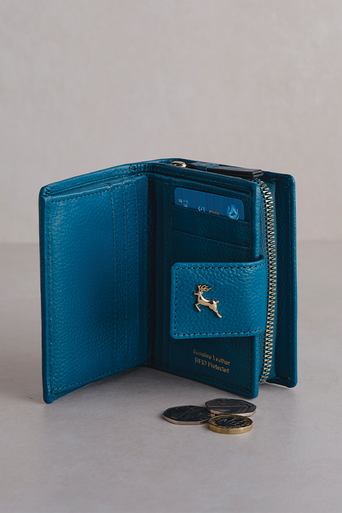 Small Leather Purse in Teal