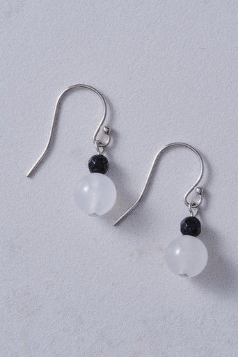 White Quartz Jade & Onyx Earrings