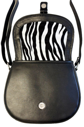 Leather & Cashmere Zebra Saddle Bag inside flap