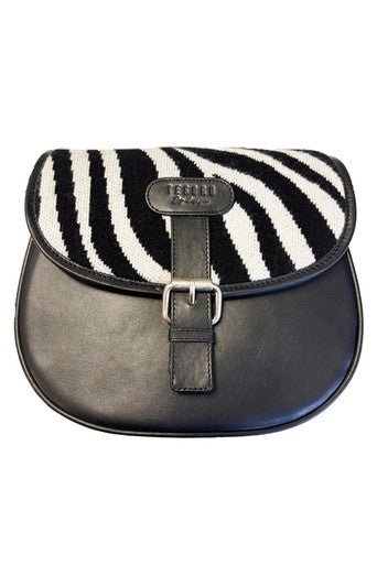 Leather & Cashmere Zebra Saddle Bag front view
