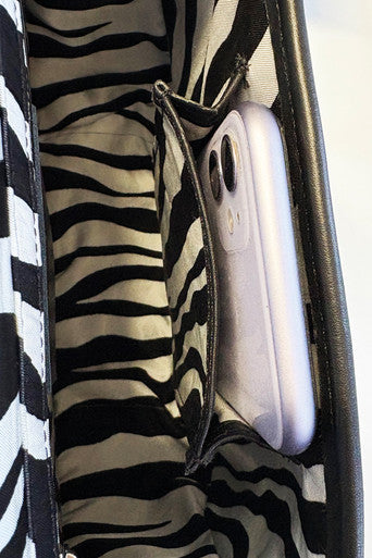 Leather & Cashmere Zebra Saddle Bag inside phone pouch