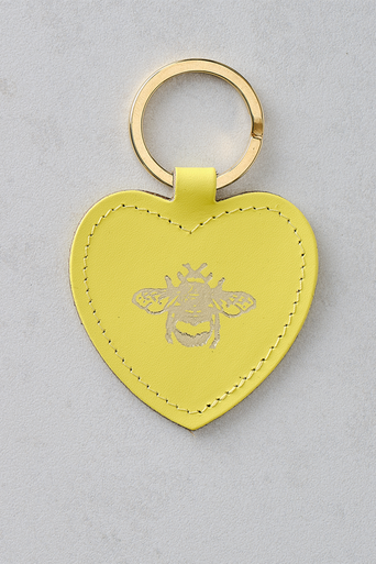 Leather Heart Bee Key Ring Lemon