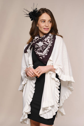 Cashmere Cotton Frill Wrap in Chalk