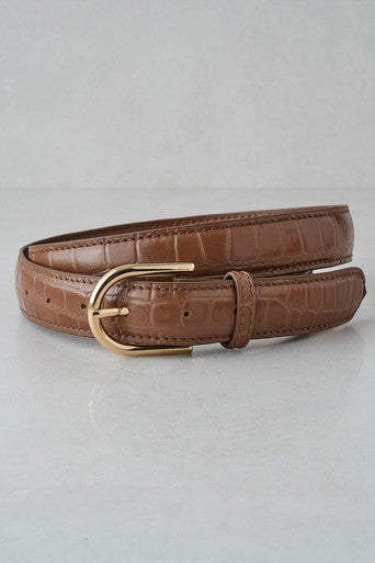 Croc Leather Belt Tan