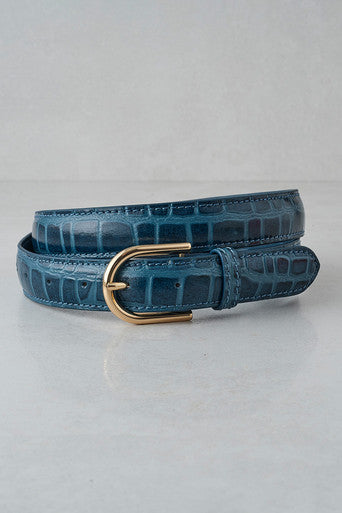 Croc Leather Belt Teal