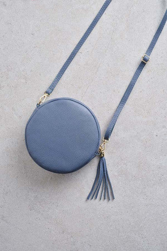 Round Leather Bag Fuchsia and Denim 