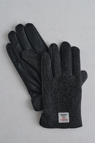 Men’s Harris Tweed and Leather Gloves in Black Herringbone