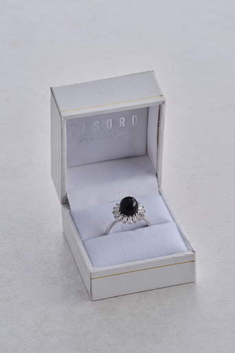 Onyx & Zirconia Adjustable Ring in Box