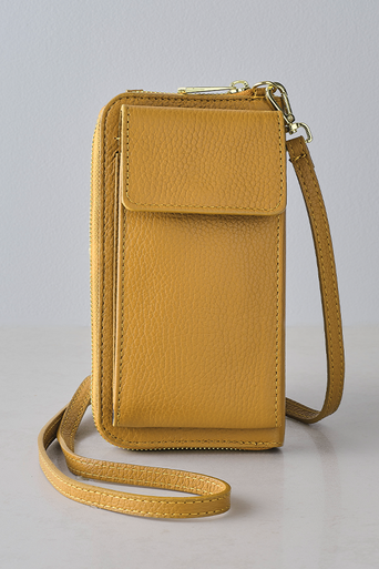 Palermo Italian Leather Phone Bag in Mustard