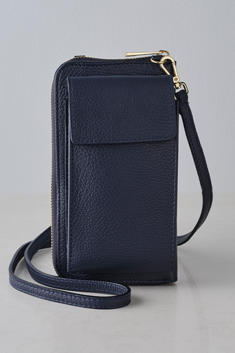 Palermo Italian Leather Phone Bag in Navy