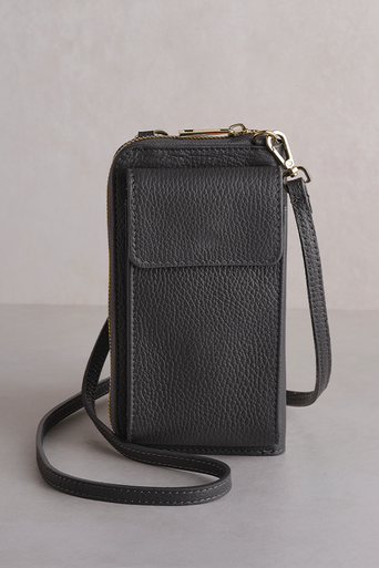 Palermo Italian Leather Phone Bag in Dark Grey