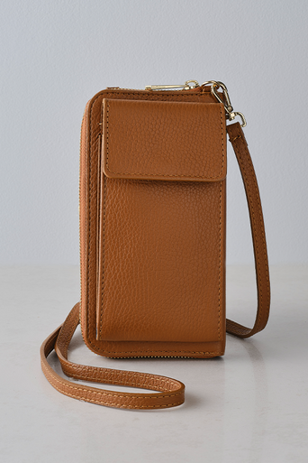 Palermo Italian Leather Phone Bag in Tan