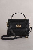 Marino Croc Leather Shoulder Bag in Black