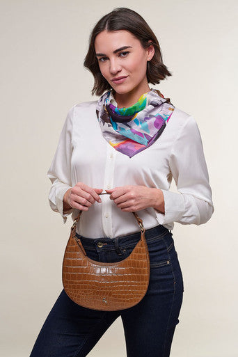 Croc Leather Crescent Bag